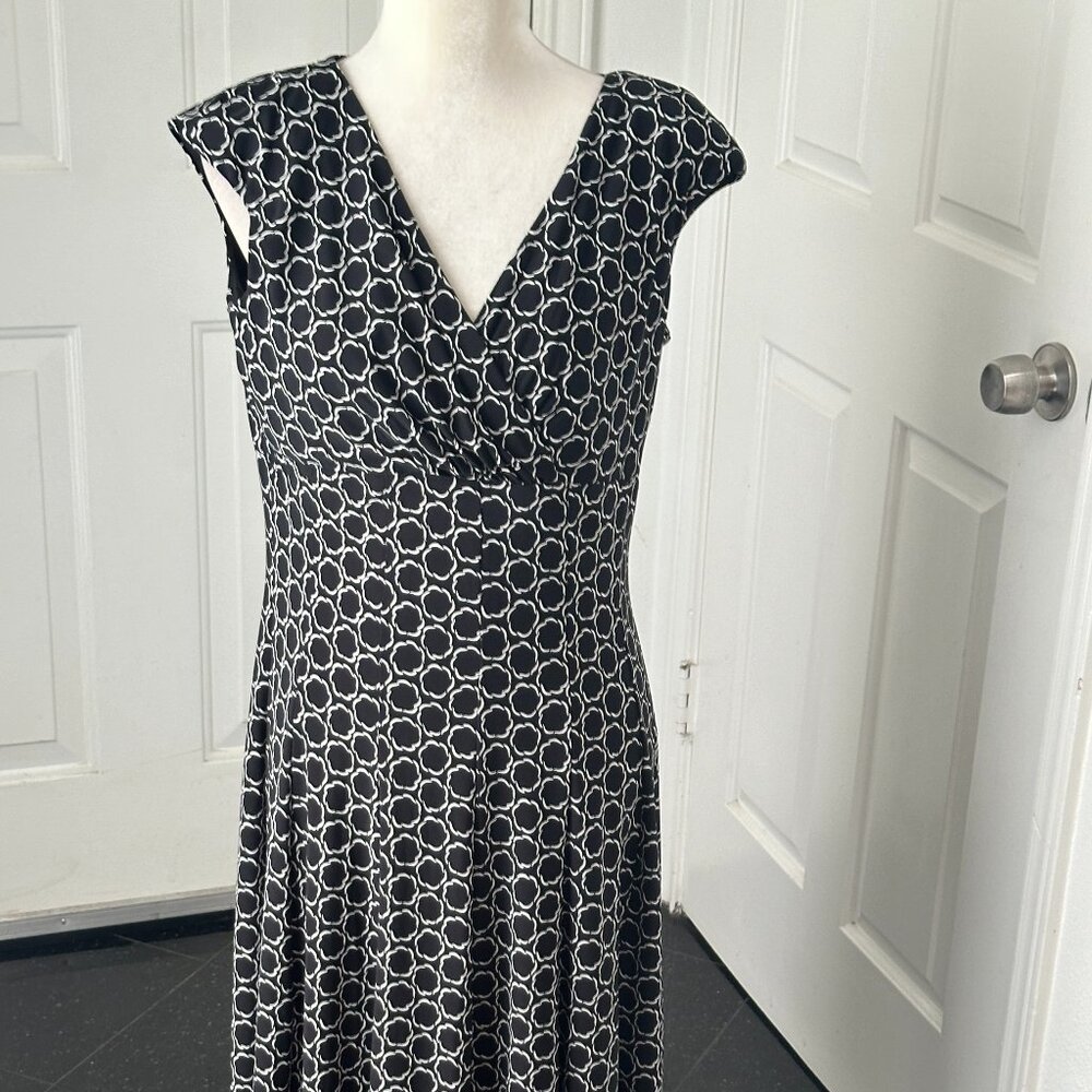 American Living Black White Circle Fit Flare Stretch Dress Size 12